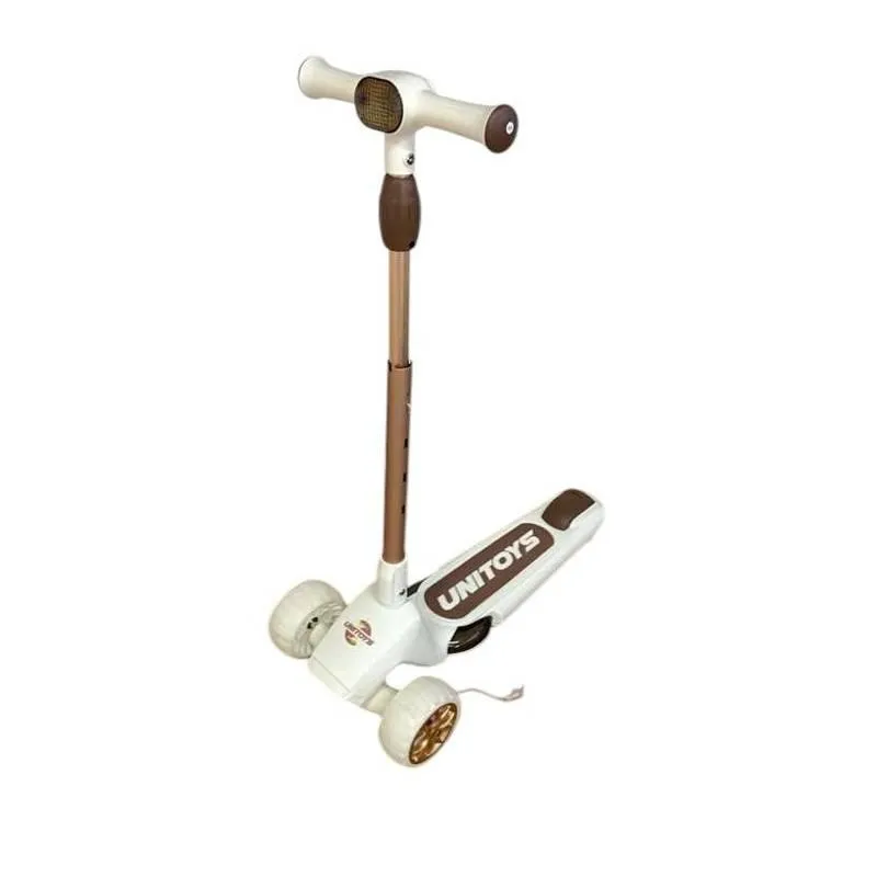 Patinete Infantil Branco Com Led Nas Rodas Guidão Ajustável