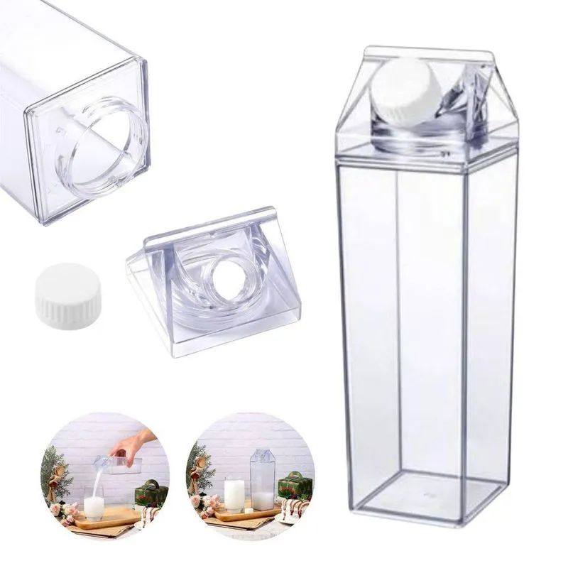 Kit 6 Garrafas Caixa De Leite Suco Água Transparente Em Acrílico Com Tampa Para Cozinha 1l Top Rio