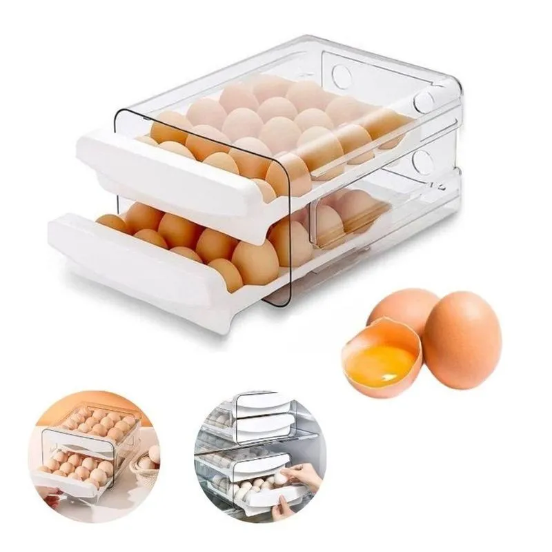 Kit 10 Porta Ovos Branco Transparente 32 Unidades Plástico Pp Empilhável Top Rio Comercial