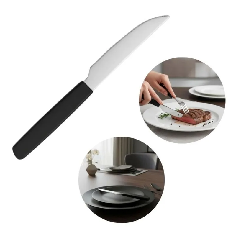 Jogo com 6 Facas de Mesa de Aço Inox Premium Cabo Preto