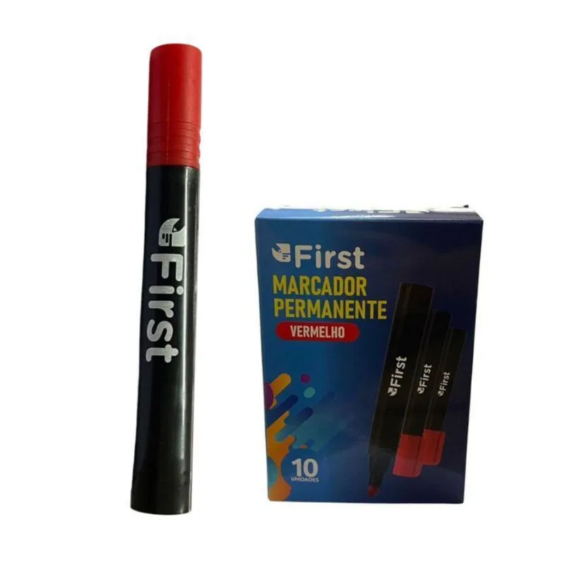 Kit Com 10 Canetas Marcador Vermelho Permanente Alta Fixação
