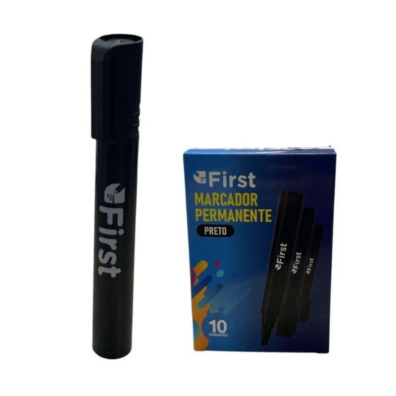 Kit Com 10 Canetas Marcador Preto Permanente Alta Fixação