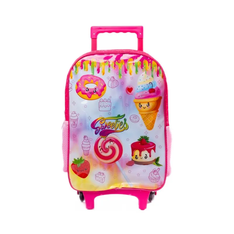 Mochila Infantil com Rodinhas Sweeties Doces Rosa 17 Litros