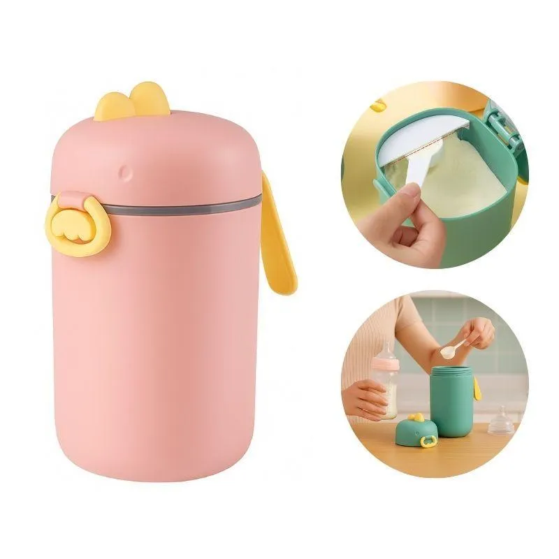 Pote Dosador Leite Em Pó Rosa Com Colher Medidora Tam G