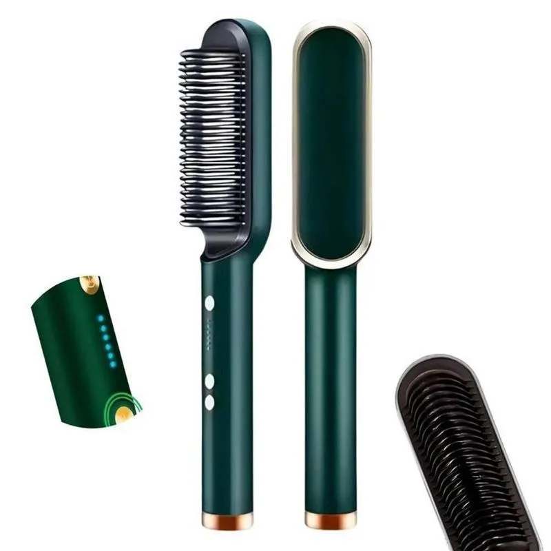 Escova Pente Alisadora Profissional 34w Cerâmica Verde Bivolt