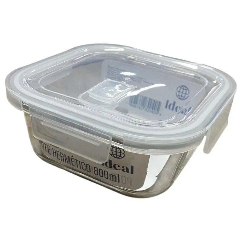 Pote De Vidro Quadrado 800ml Marmitas Com Vedação Hermética