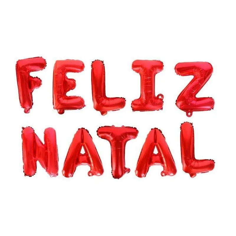 Kit Balão Decorativo Feliz Natal Polietileno Pet E Metal 10 Letras Vermelho Metalizado Wincy