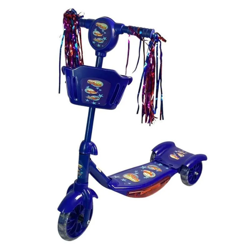 Patinete Azul 3 Rodas Infantil Dobrável Com Som Luz Cestinha