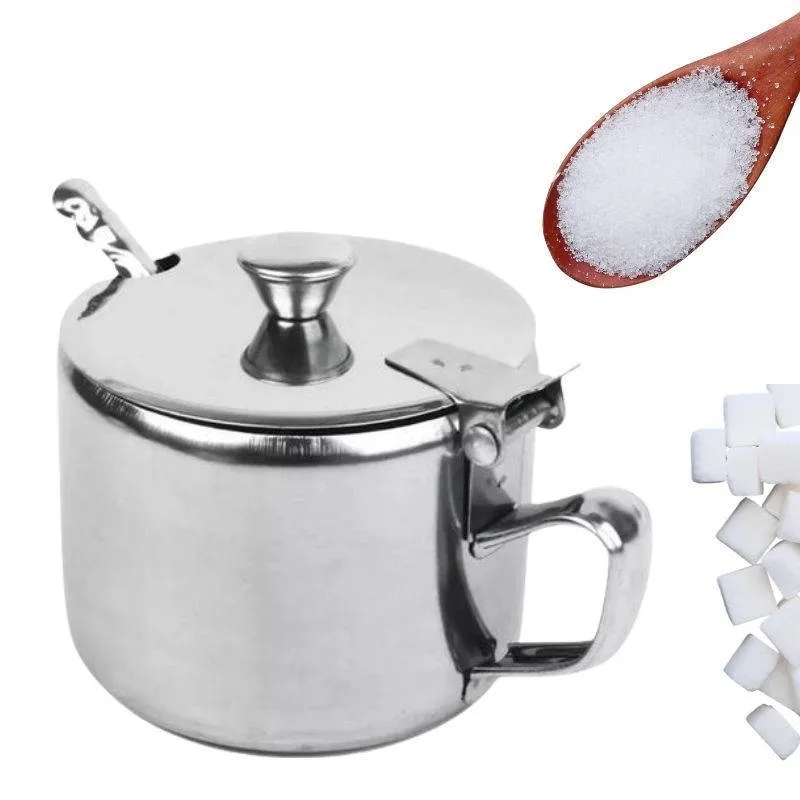 Açucareiro de Aço inox Premium 420ml com Colher e Tampa