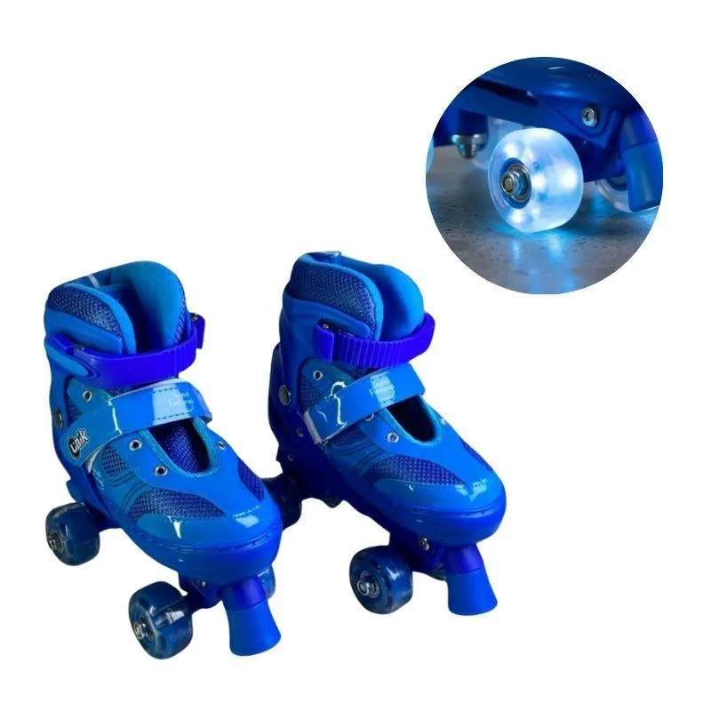 Patins Azul 04 Rodas Ajustável Do 31 Ao 34 Rodinha Com Led