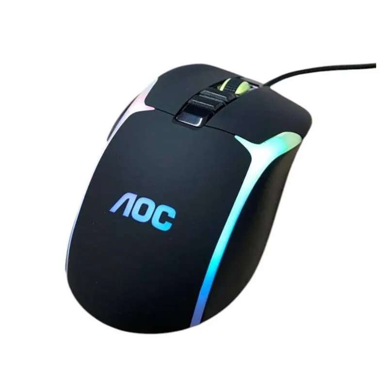Mouse Gamer 7200 DPI LED RGB com Fio 8 Botões Preto AOC