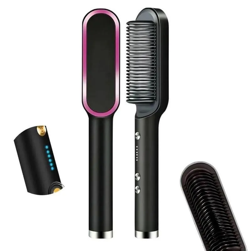 Kit 02 Escovas Alisadoras Com Pente 34w Tecnologia Iônica Preto Bivolt