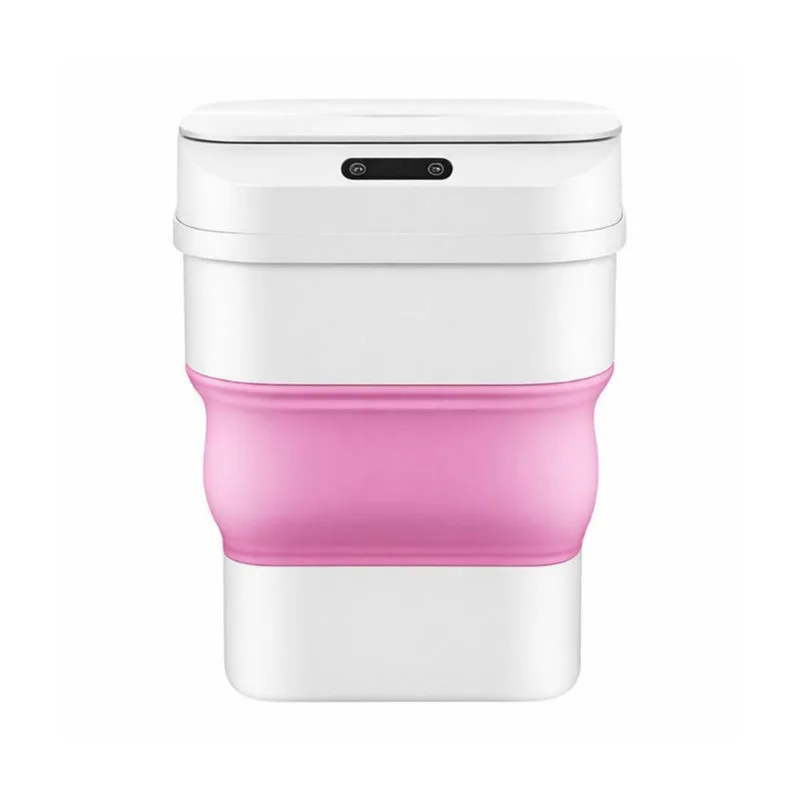 Lixeira Automática Inteligente Dobrável com Sensor de Aproximação Estrutura Retrátil Rosa