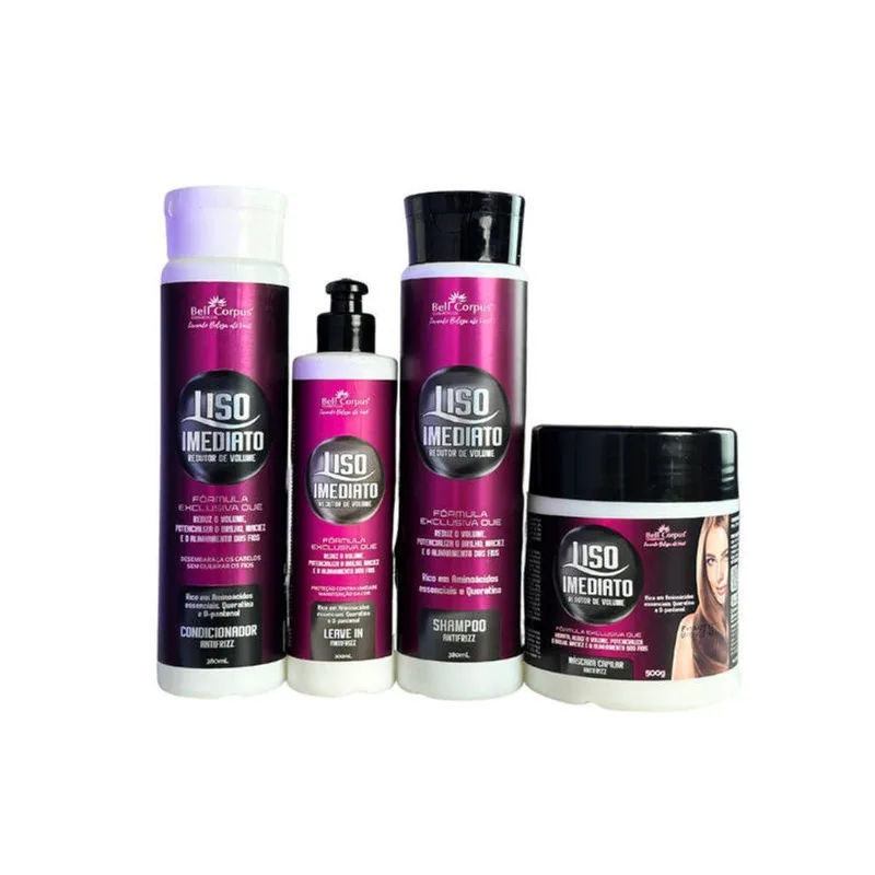 Kit Redutor De Volume Capilar Liso Imediato Queratina Vitaminas A C D Pantenol Hidratação Intensa