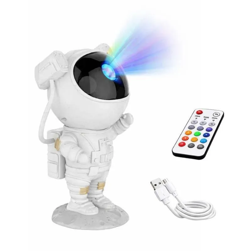 Luminária Astronauta Projeção Galáxia Led Rgbw Com Controle Remoto Usb