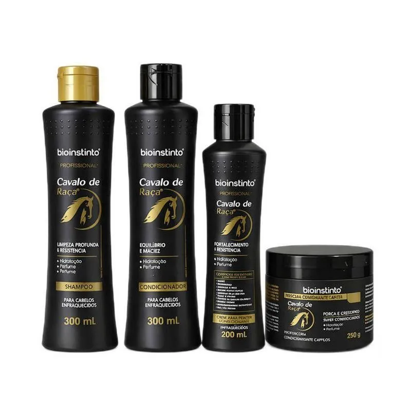 Kit Cavalo De Raça Fortalecimento E Resistência Hidratação Profunda 300ml 200ml 250g Bio Instinto