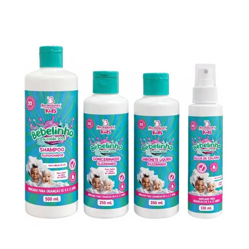 Kit Infantil Cabelo E Corpo Bebelinho Algodão Doce 500ml 250ml Bio Instinto