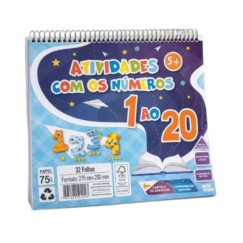 Kit com 03 Cadernos de Atividades 32 Folhas Números 1 ao 20