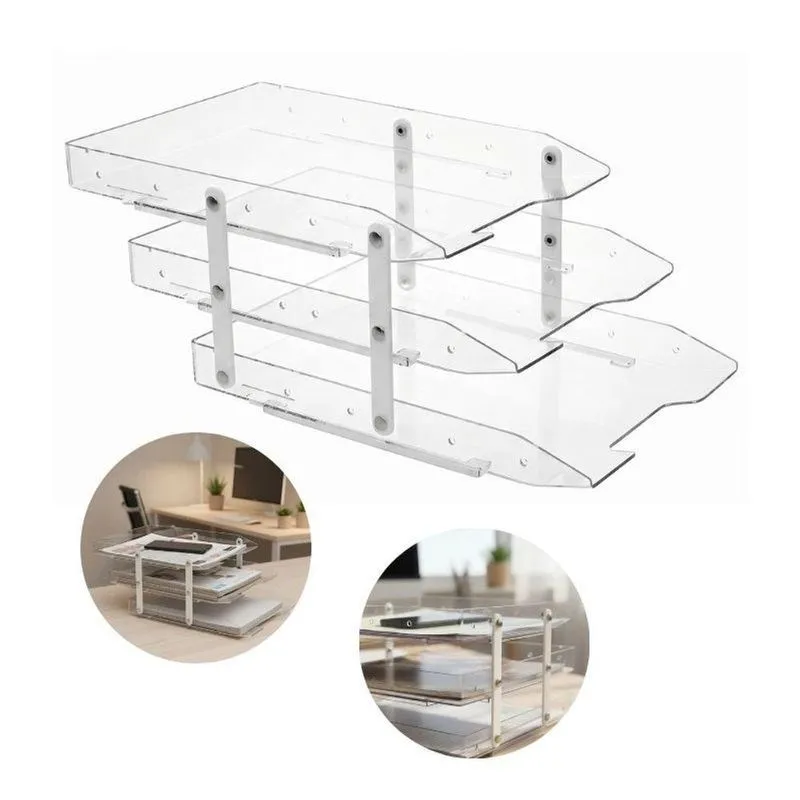 Kit 3 Porta Documento Organizador Tripla Móvel Slim Com 3 Bandejas Plástico Resistente Retrátil