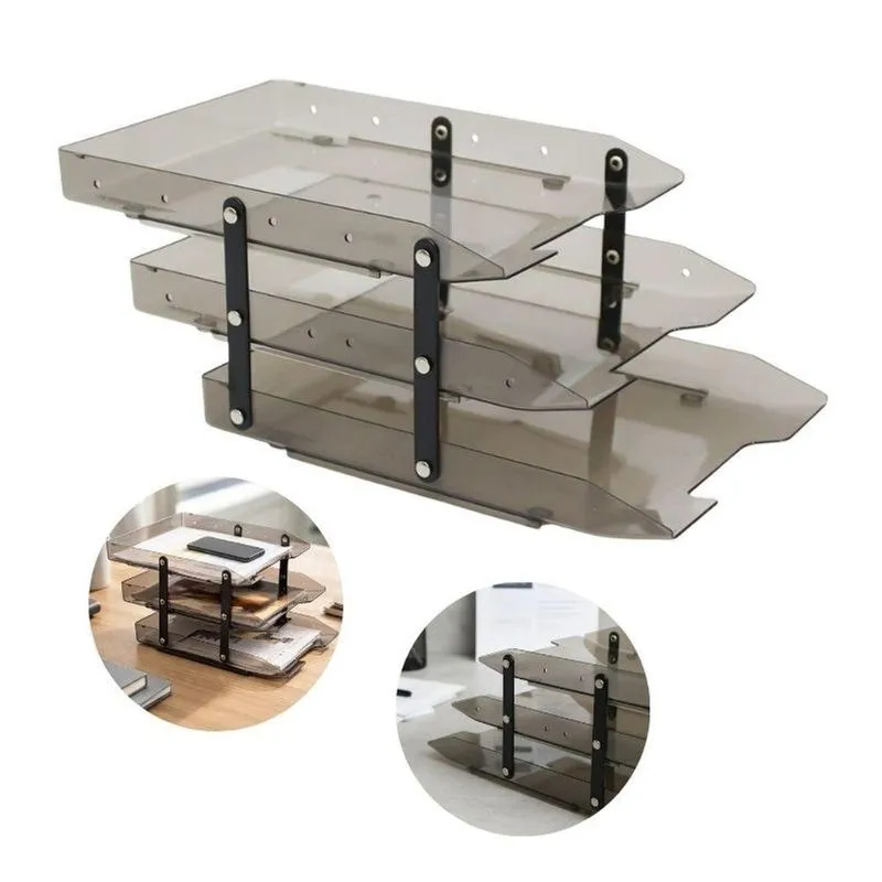 Kit 3 Porta Documento Organizador Tripla Móvel Slim Plástico Resistente Com 3 Bandejas Fumê Maxcril