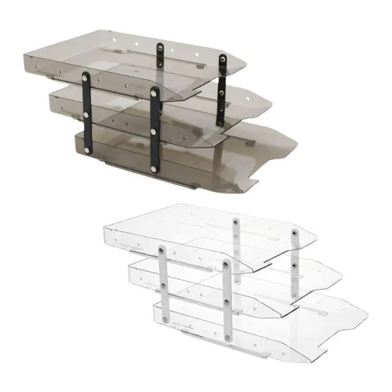 Organizador De Documentos Maxcril Tripla Móvel Slim 3 Bandejas Kit 12 Unidades Fumê E Cristal
