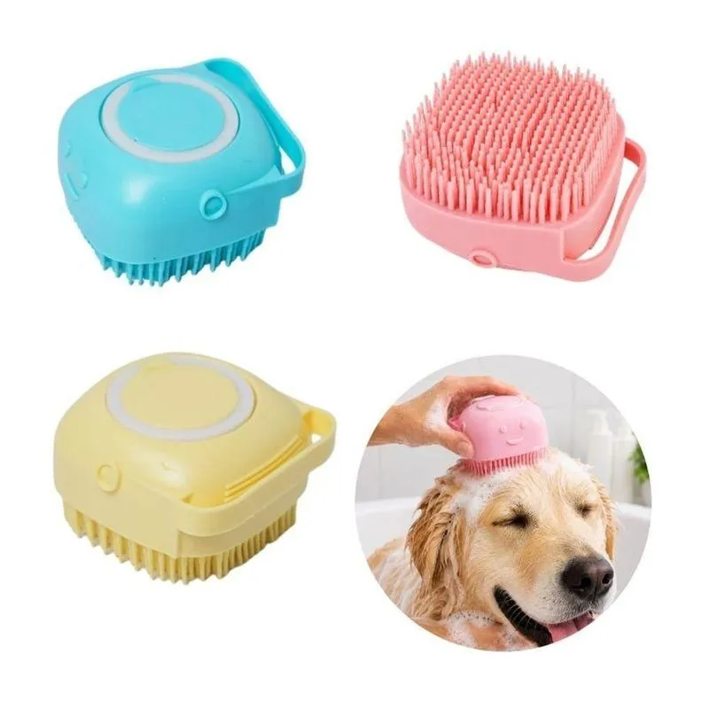 Escova De Banho Para Pet Com Dispenser Shampoo Cães E Gatos Plástico E Silicone 0,069kg 1