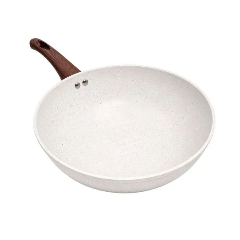 Frigideira Wok Creme Alumínio Com Revestimento Antiaderente Nano Cerâmico 28cm 3,6l Lehaví