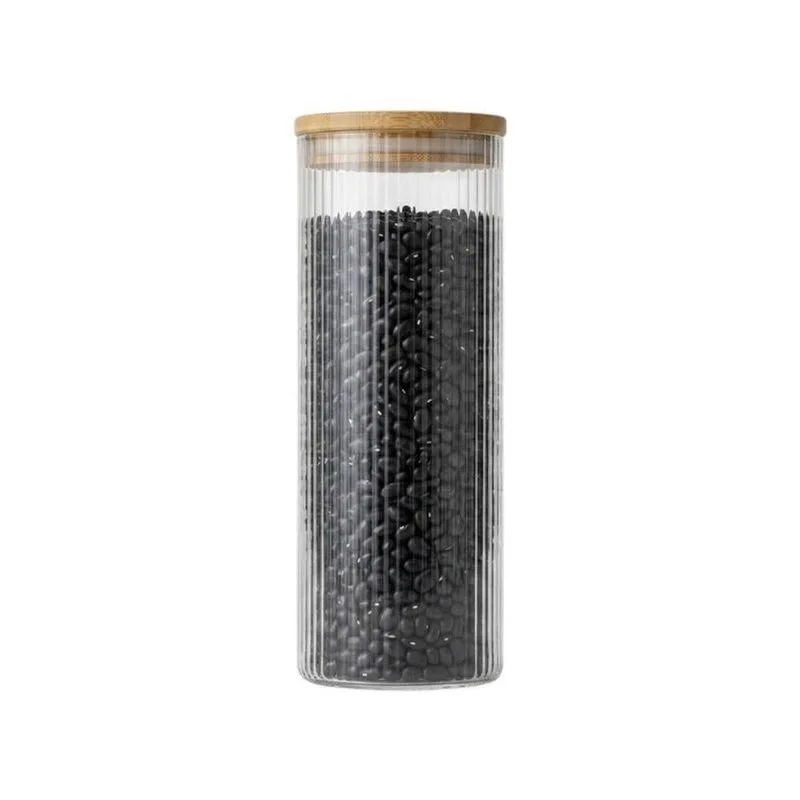 Kit 6 Potes Hermético Redondo Vidro Tampa Bambu Vedação Hermética Para Cozinha Transparente Lehaví