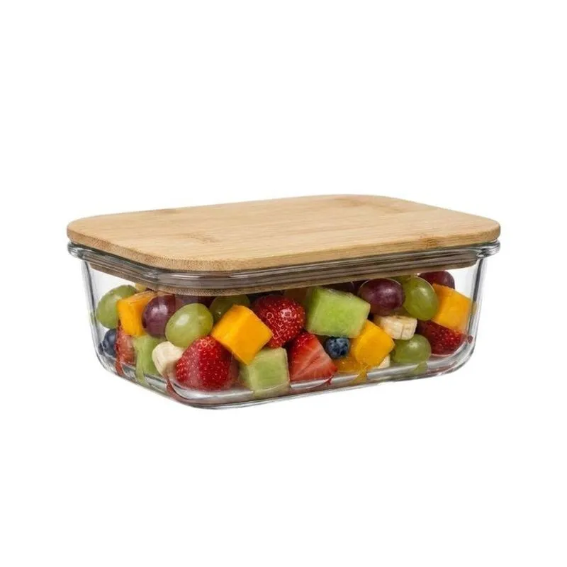 Pote De Armazenamento De Vidro Com Tampa De Bambu Vedação Hermética Para Alimentos Transparente Cor
