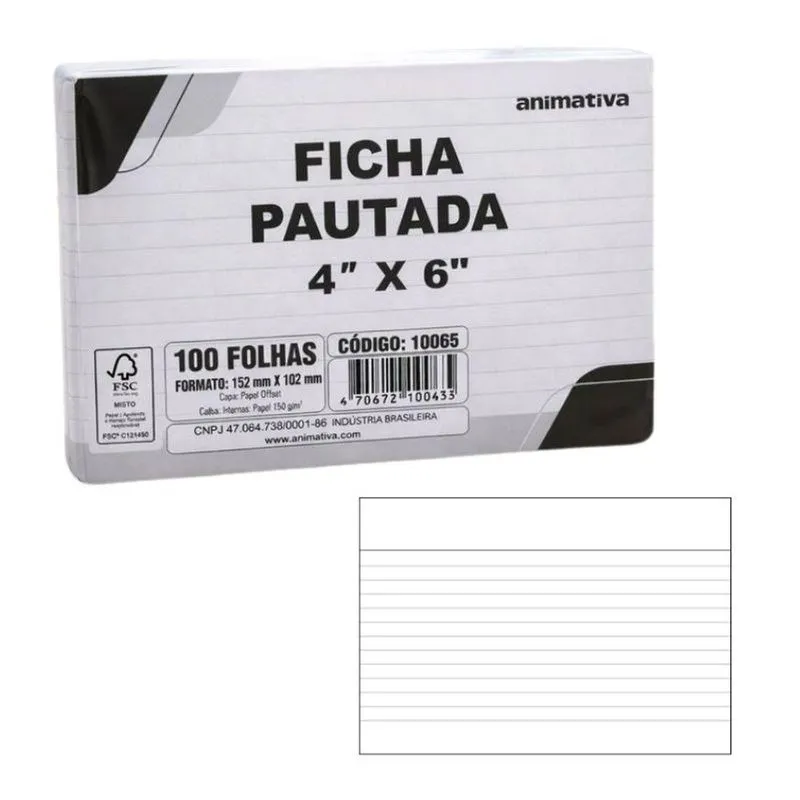 Ficha Pautada Animativa 4x6 150g/m² 10x15cm Kit 1000 Branco
