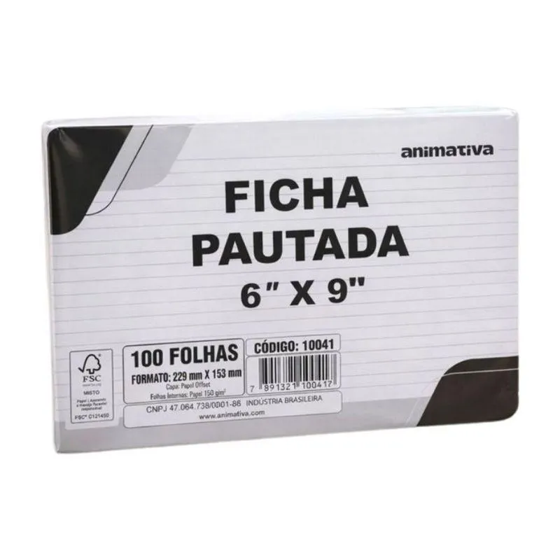 Kit Ficha Pautada Animativa 6X9 150g/m 300 Folhas Branco