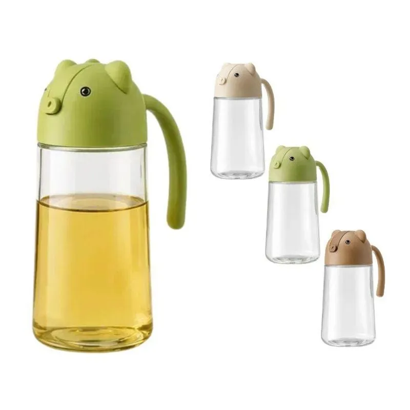 Galheteiro Ursinho Para Azeite E Vinagre Vidro Plástico Silicone Bico Dosador Cozinha 630ml 3