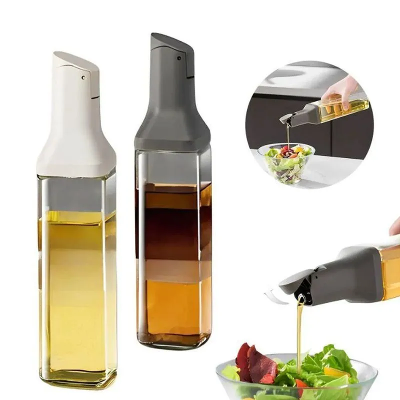 Galheteiro Quadrado Kit 6 Vidro 500ml Abertura Automática Com Tampa Dosadora Para Azeite E Vinagre