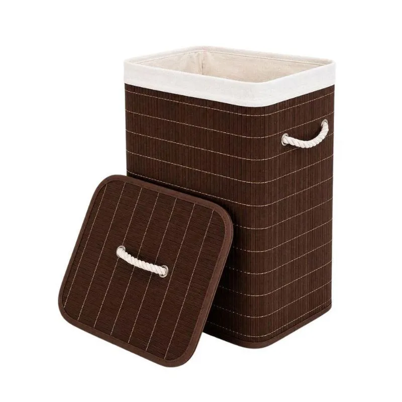 Kit 3 Cestos De Bambu 70l Com Alças E Tampa Para Organização Marrom Lehaví