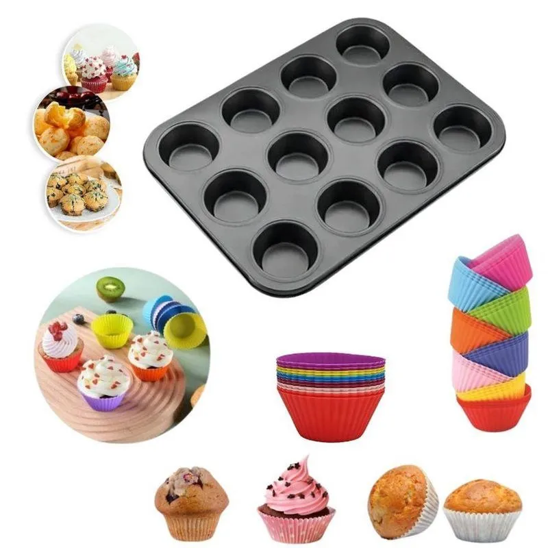 Kit Forma Para Cupcake 5 Aço Carbono E 60 Silicone Antiaderente Para Forno E Micro-ondas Western
