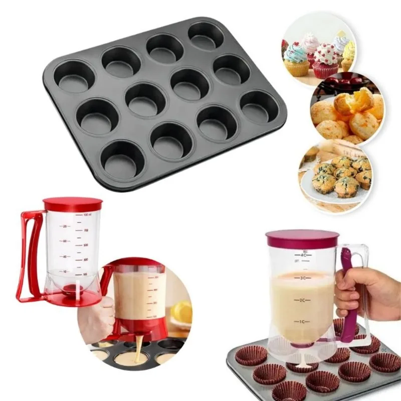 Kit com 01 Forma de Aço Carbono e Dosador de Massas Cupcake