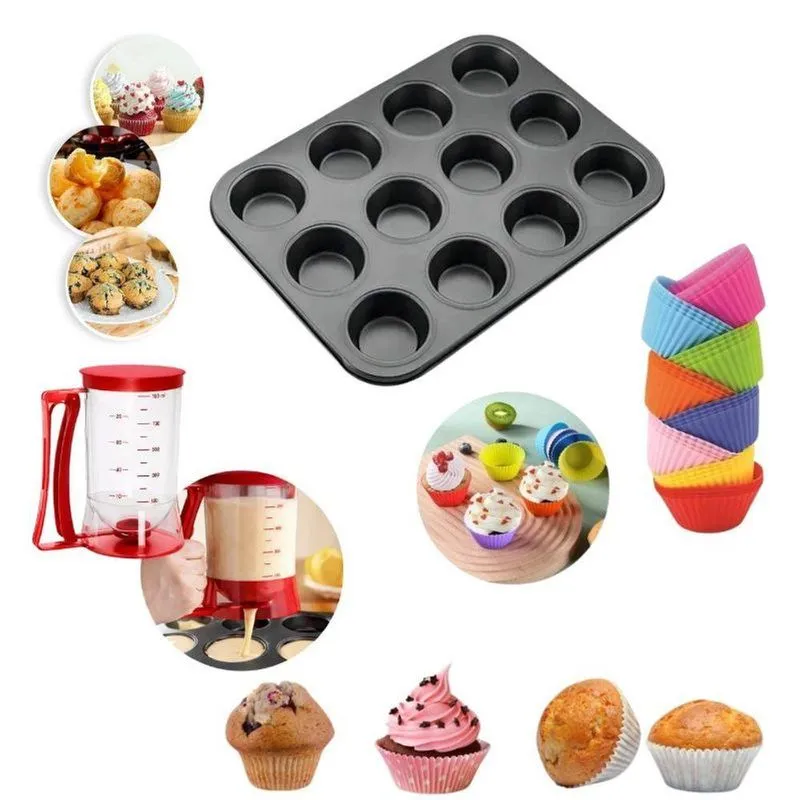 Kit Formas De Aço E Silicone Com Dosador De Massas Antiaderente Reutilizável Para Forno Micro-ondas