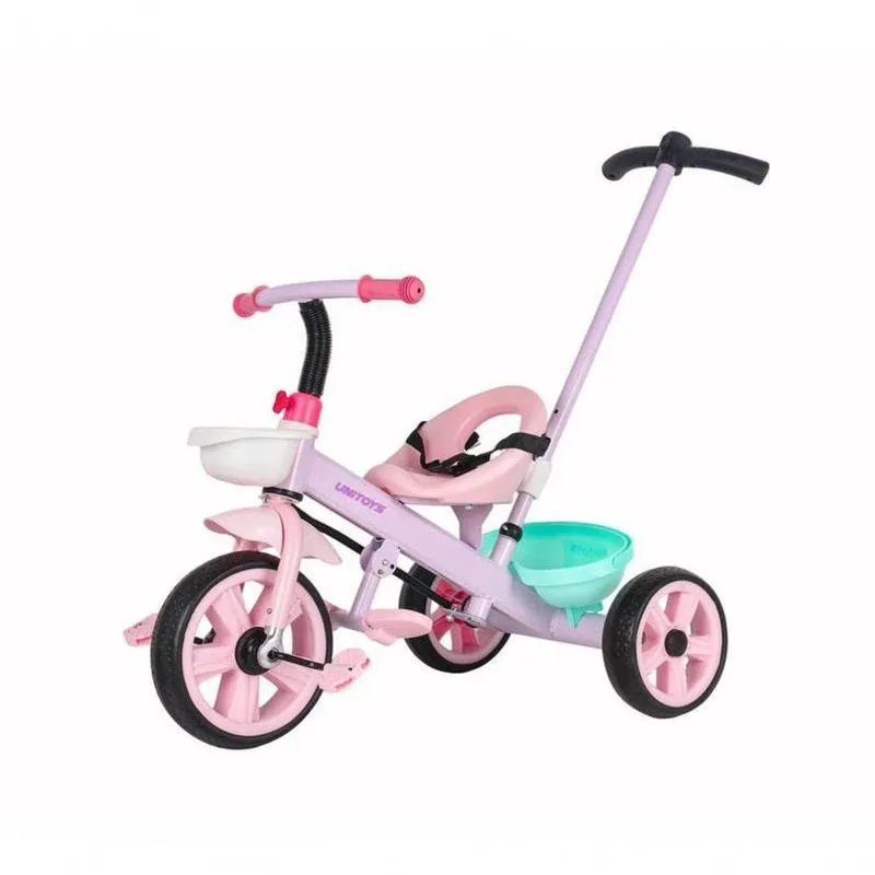 Triciclo Infantil Rosa Candy Com Empurrador Pedal E Apoio De Pé Unitoys