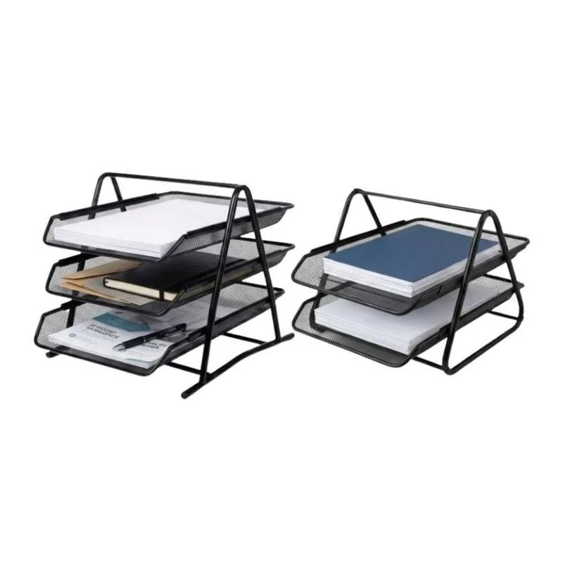 Organizador De Documentos Black Bull Kit 06 Unidades 02 E 03 Andares Metal Aramado Preto