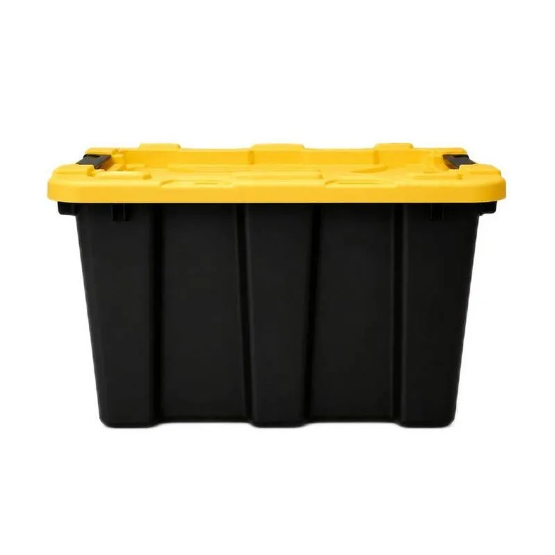 Kit Caixa Multiuso Organizador Retangular 25l Com Tampa E Travas Empilhável Preto