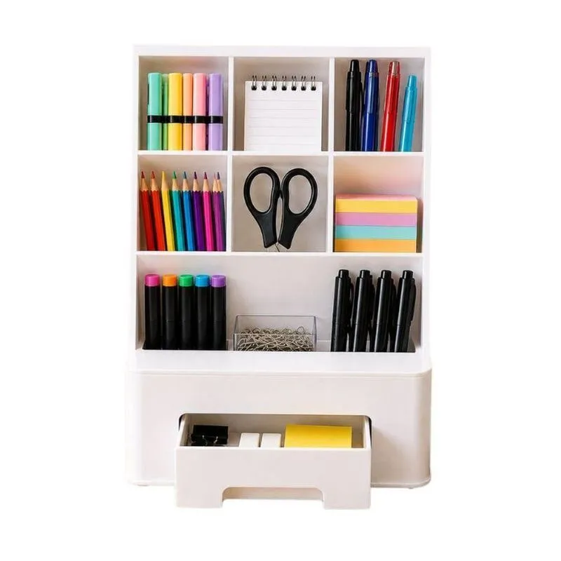 Organizador De Mesa Dello Branco Com Vários Compartimentos Plástico Multiuso 03 Unidades