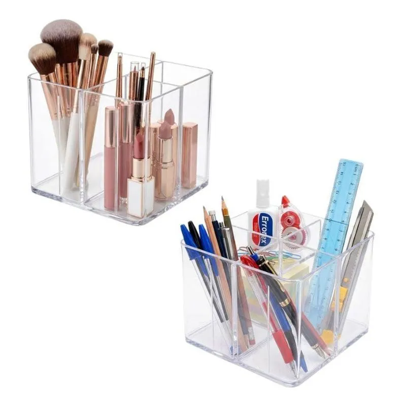Organizador Kit 06 Porta Objetos Para Maquiagem E De Mesa Em Acrílico Transparente Dello