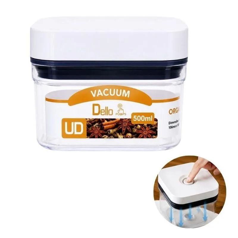 Kit Pote Hermético Vacuum Pumps Com Vedação A Vácuo Plástico E Silicone Transparente Dello 500ml