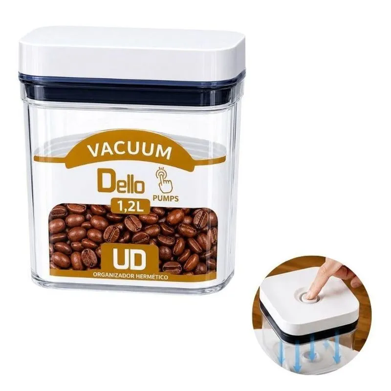 Kit Pote Hermético Vacuum Pumps Com Vácuo Integrado Na Tampa Plástico E Silicone Transparente Dello