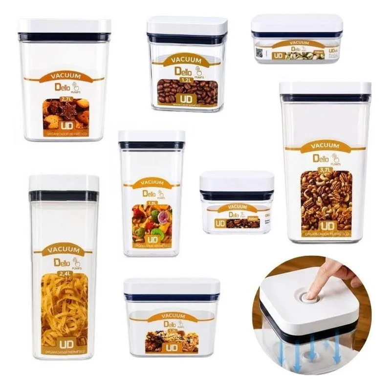 Potes Herméticos Vacuum Pumps Com Vedação A Vácuo Plástico E Silicone Cozinha Transparente Dello