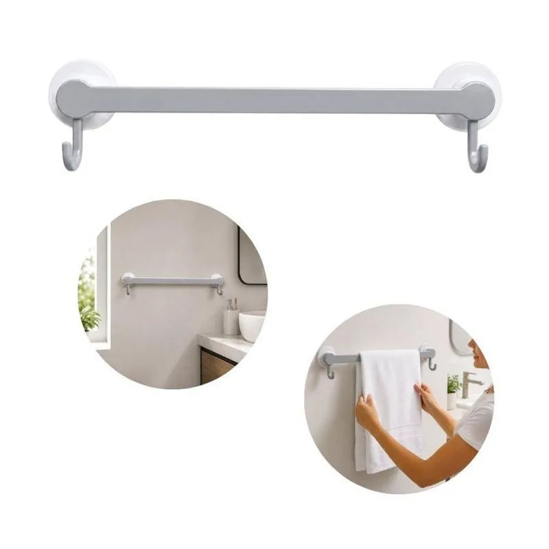 Suporte Multiuso Para Banheiro Kit 03 Porta Toalhas Com Ventosa Instalação Sem Furos Branco Dello