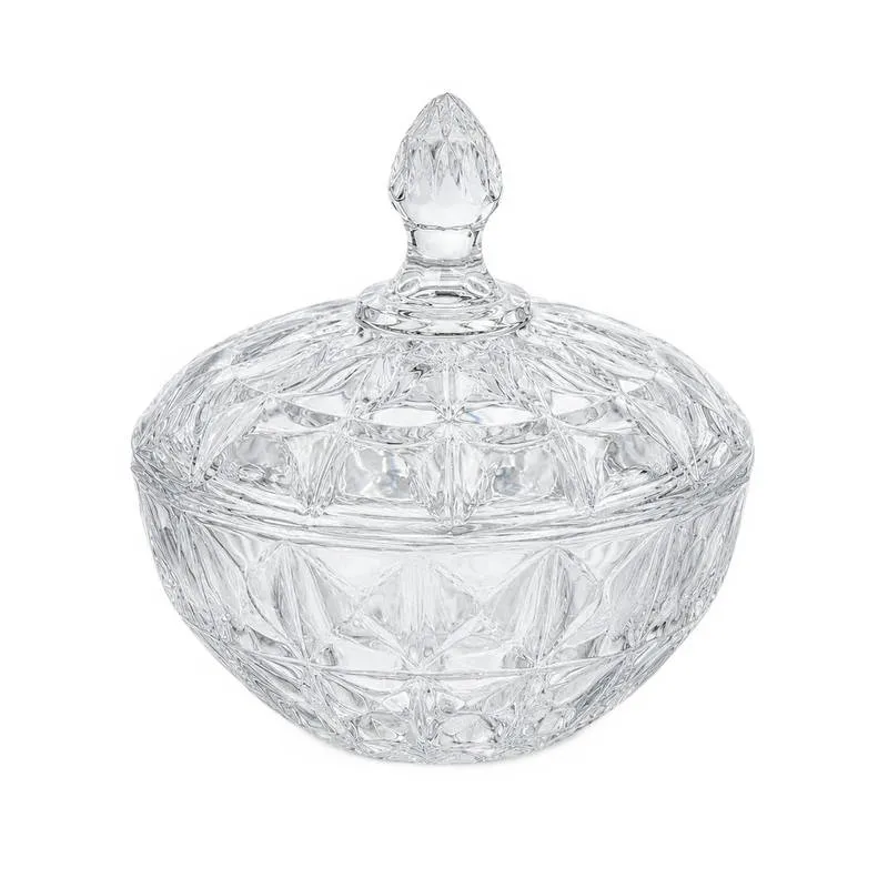 Bomboniere de Vidro com Tampa Textura Diamond Multiuso