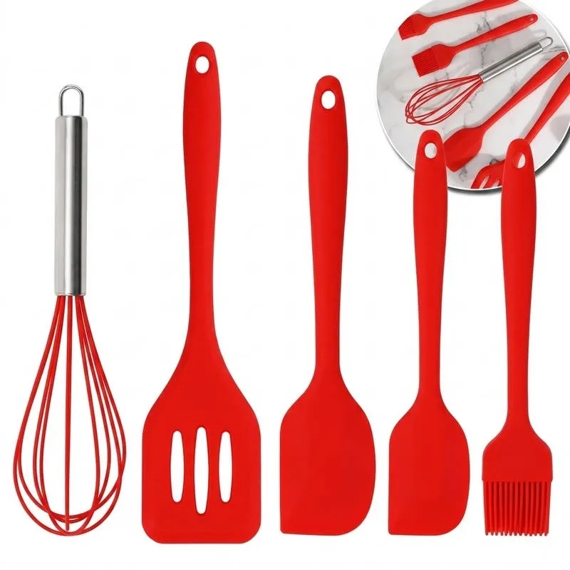 Jogo de Utensílios de Cozinha Vermelho 05 Peças de Silicone