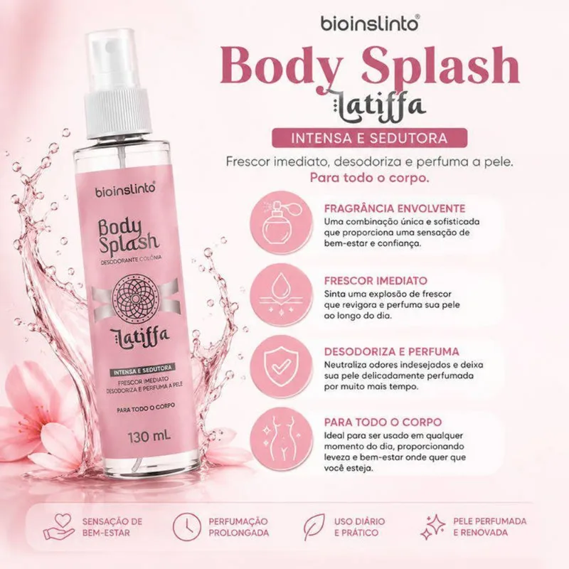 Body Splash Latiffa Desodorante Colônia Fragrância Intensa E Sedutora 130ml Bio Instinto