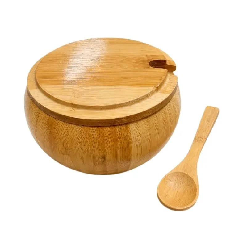 Açucareiro de Bambu Natural com colher Capacidade 300 gramas